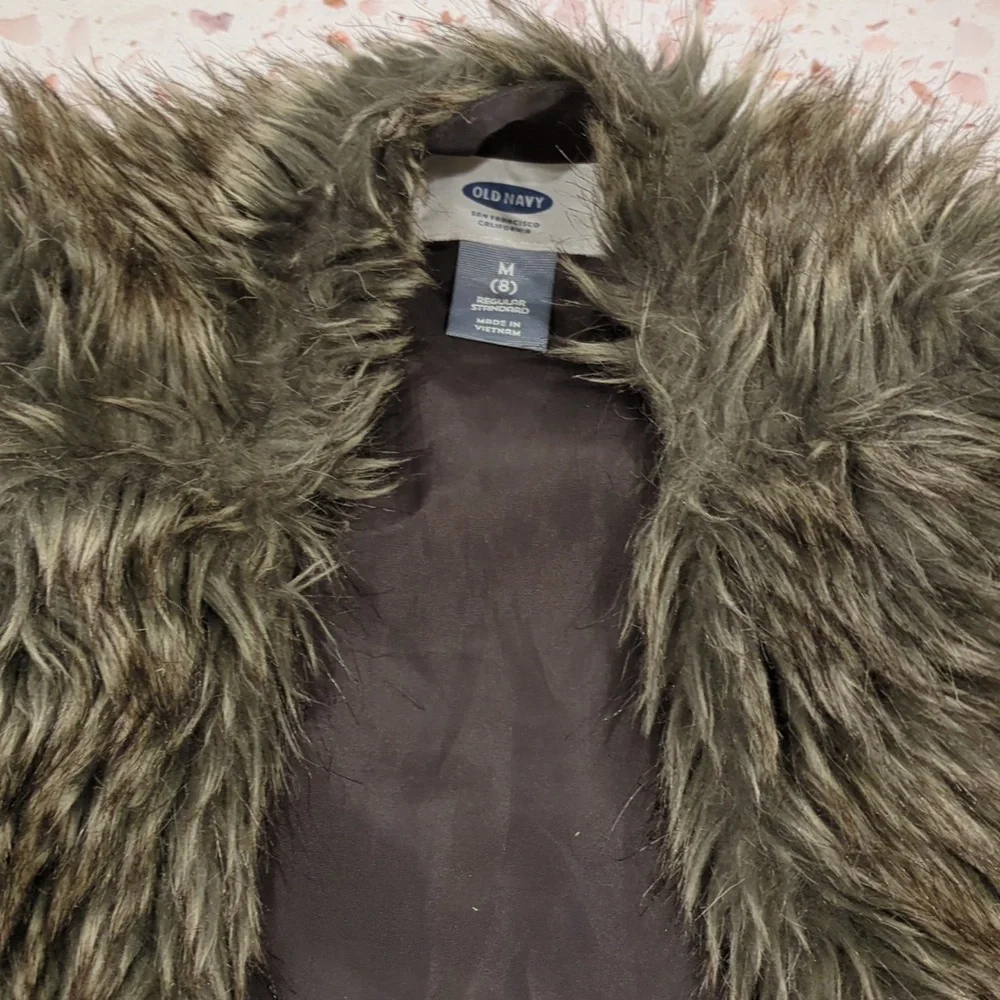 Old Navy | Brown Grey Tan Faux Fur Vest | M (8) Boho Layer Accessory